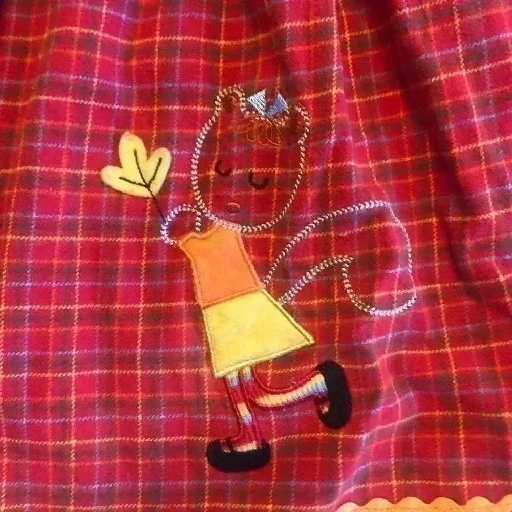 Le Top | Red Plaid Flannel Button Down Dress, Felt & Embroidery Squirrel & Tree